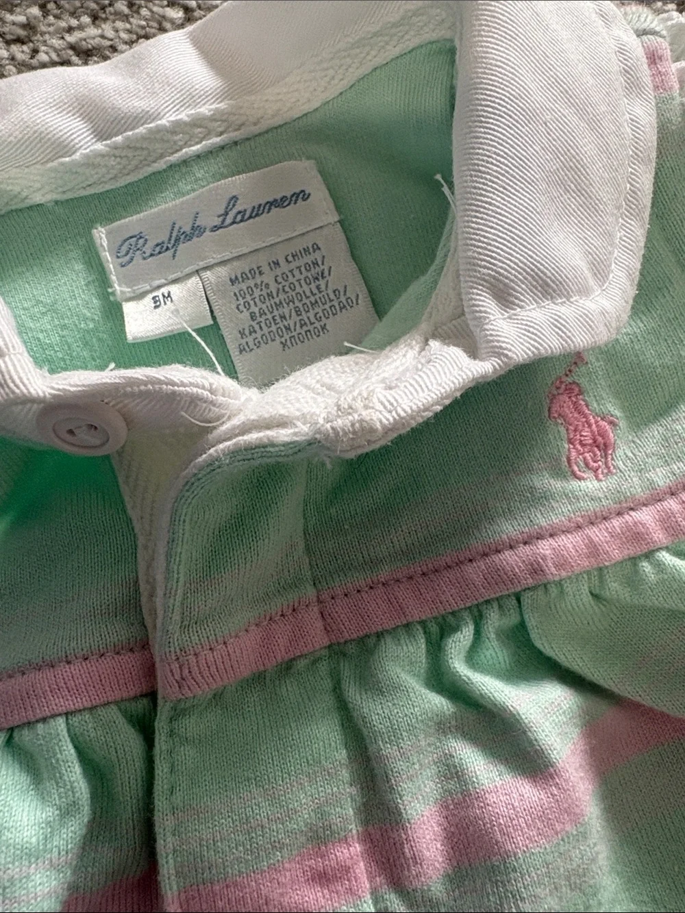 Ralph Lauren Mint and Pink Striped Baby Bubble Romper
